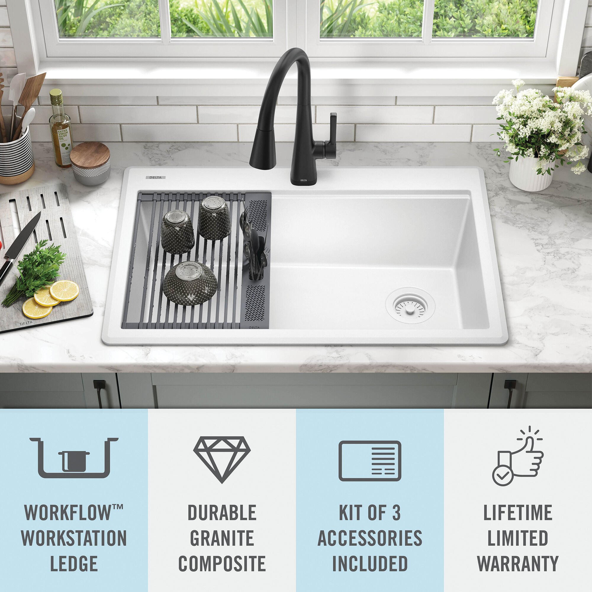 33” Granite Composite Workstation Kitchen Sink Drop-In Top Mount